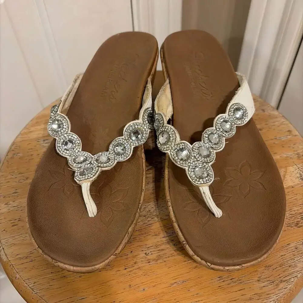 Skechers Cali Beverlee Bizzy Babe Rhinestone Cork Wedge Sandals